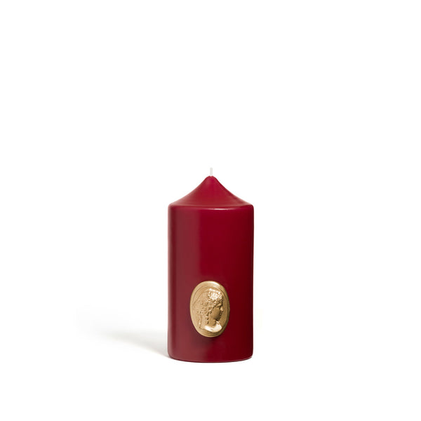 Summerill & Bishop 'Madame De Pompadour' Cameo Pillar Candle In Burgundy By Trudon 15cm