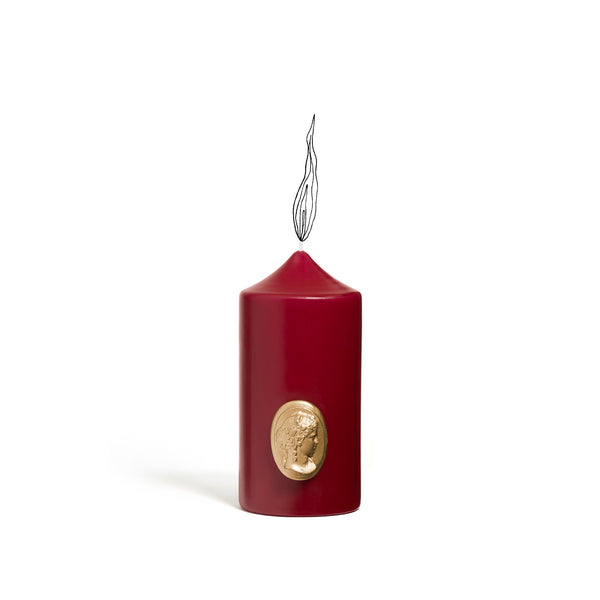 Summerill & Bishop 'Madame De Pompadour' Cameo Pillar Candle In Burgundy By Trudon 15cm