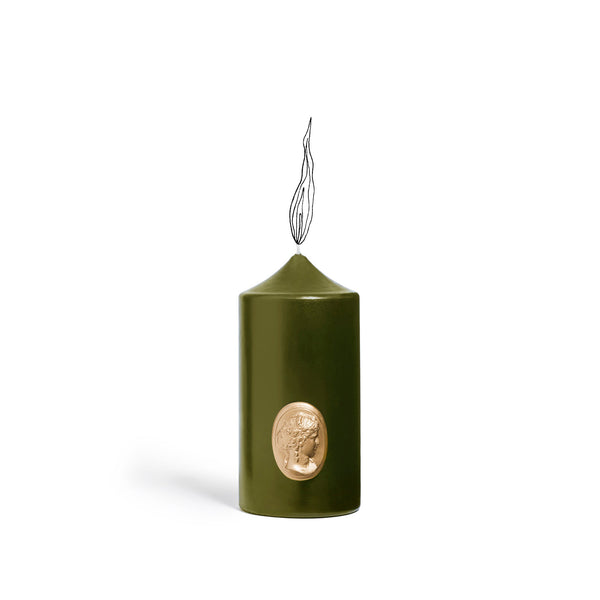 Summerill & Bishop 'Madame De Pompadour' Cameo Pillar Candle In Khaki By Trudon 15cm