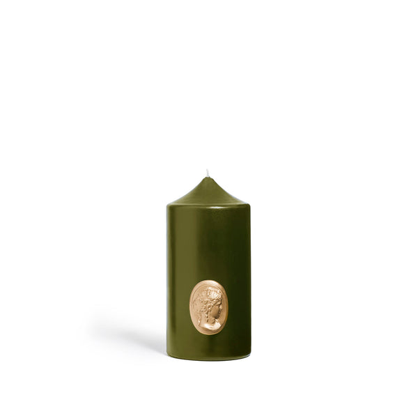 Summerill & Bishop 'Madame De Pompadour' Cameo Pillar Candle In Khaki By Trudon 15cm