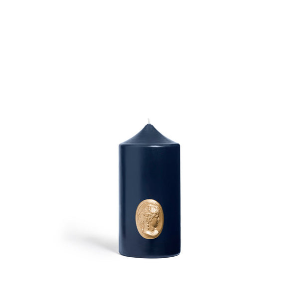 Summerill & Bishop 'Madame De Pompadour' Cameo Pillar Candle In Navy Blue By Trudon 15cm