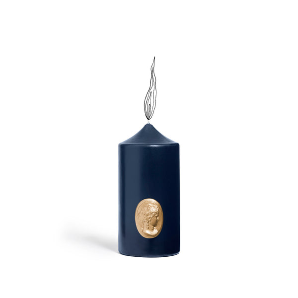 Summerill & Bishop 'Madame De Pompadour' Cameo Pillar Candle In Navy Blue By Trudon 15cm