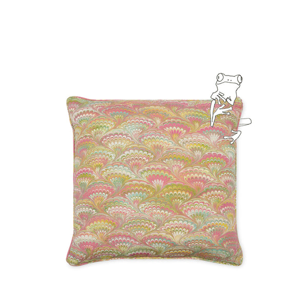 Summerill & Bishop 'Marble Fan' Linen Cushion In Pink Green & Yellow 50x50cm