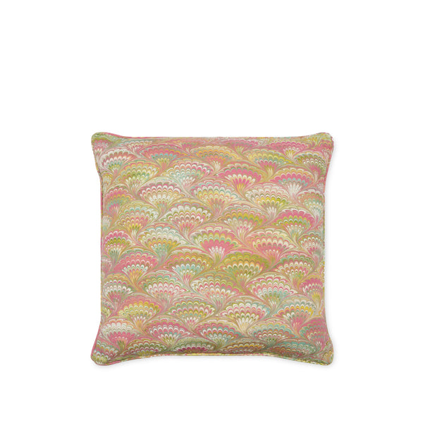 summerill & bishop 'Marble Fan' Linen Cushion in Pink Green & Yellow 50x50cm