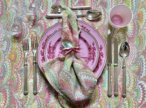 Summerill & Bishop 'Marble Fan' Linen Napkin In Pink Green & Yellow 50x50cm
