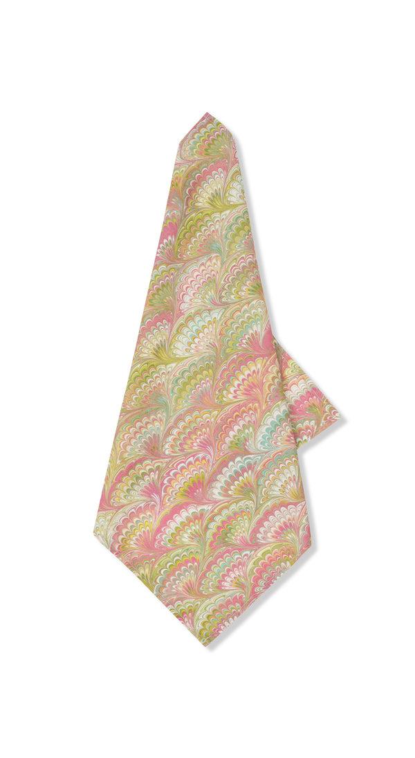 summerill & bishop 'Marble Fan' Linen Napkin in Pink Green & Yellow 50x50cm