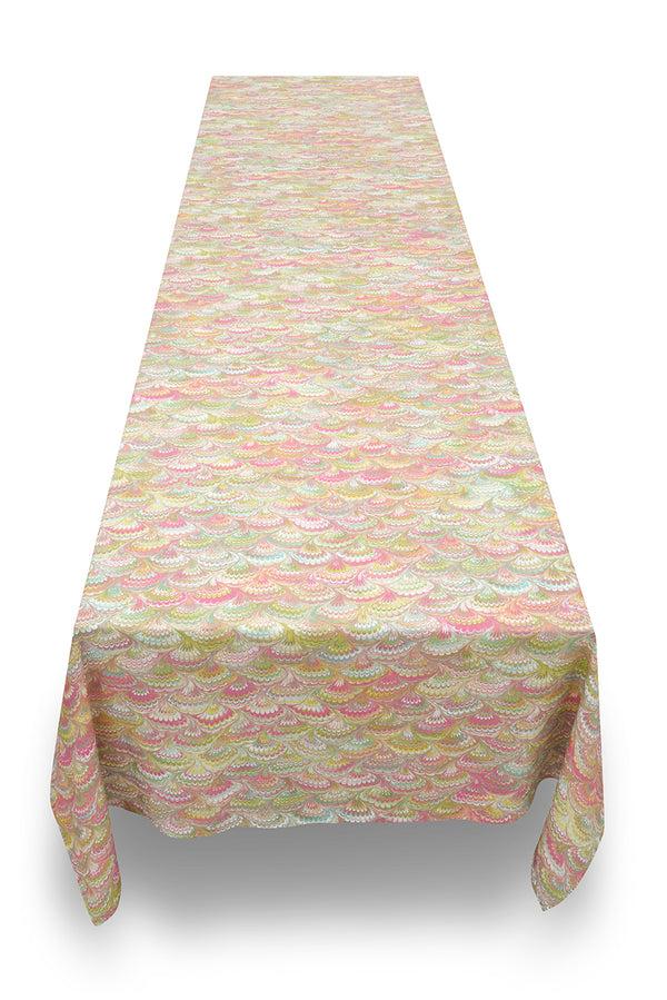 Summerill & Bishop 'Marble Fan' Linen Tablecloth In Pink Green & Yellow