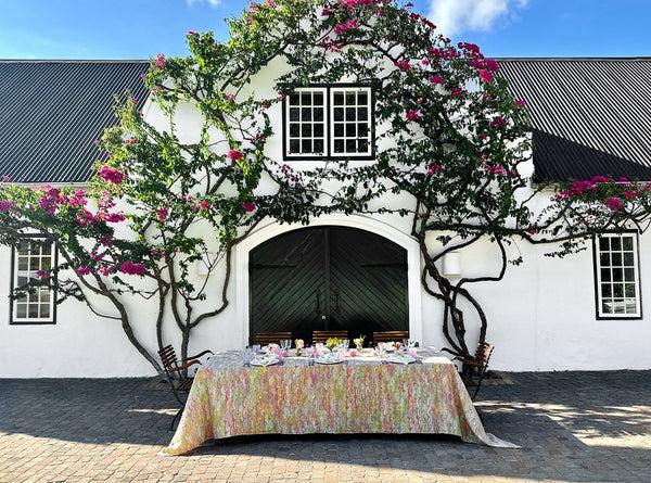 Summerill & Bishop 'Marble Fan' Linen Tablecloth In Pink Green & Yellow