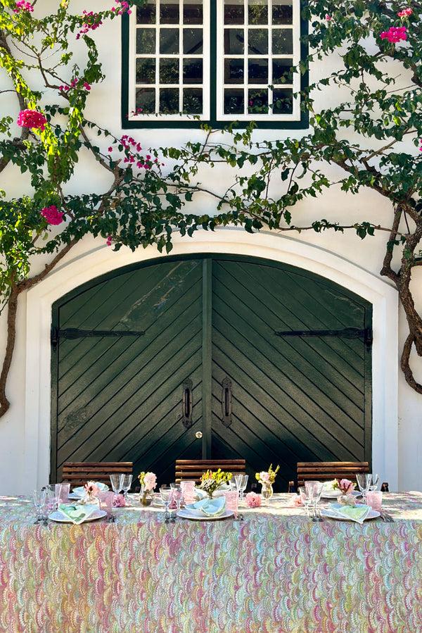 Summerill & Bishop 'Marble Fan' Linen Tablecloth In Pink Green & Yellow
