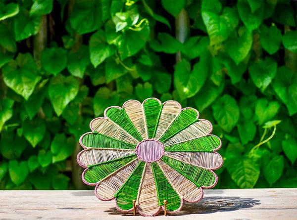 Summerill & Bishop Margarita Woven Straw Placemat In Green & Pink 37cm