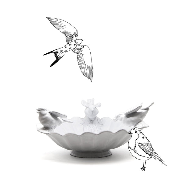 Summerill & Bishop Marguerite Fruit Bowl With Three Birds By Astier De Villatte 28cm