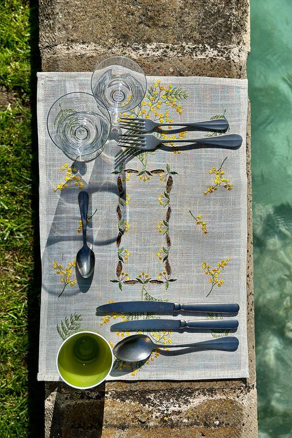 Summerill & Bishop Mimosa Embroidered Linen Mix Placemat 35 X 50cm
