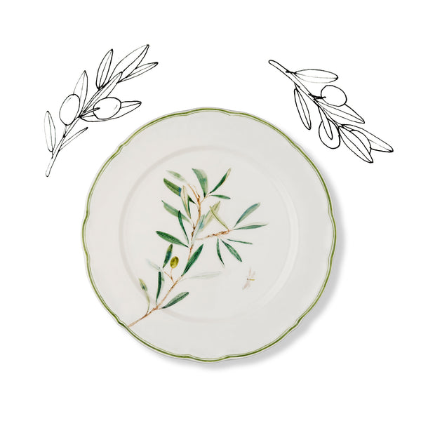 Summerill & Bishop Olive Branch Scalloped Dinner Plate With Brown Dragonfly 26cm