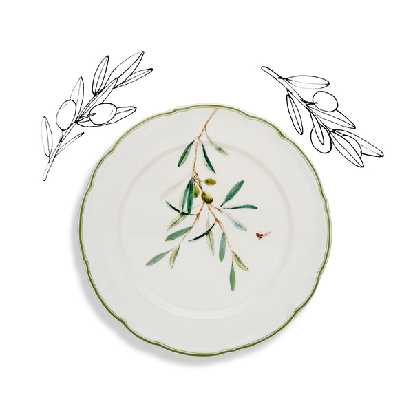 Summerill & Bishop Olive Branch Scalloped Dinner Plate With Ladybird 26cm