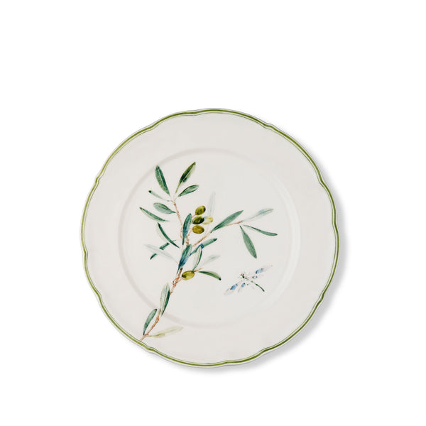 Summerill & Bishop Olive Branch Scalloped Dinner Plate With Light Blue Dragonfly 26cm