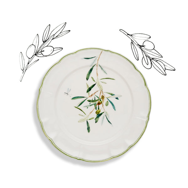 Summerill & Bishop Olive Branch Scalloped Dinner Plate With Small Insect 26cm