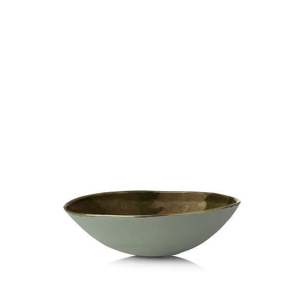 summerill & bishop Olive Green Ceramic Bowl with Gold Rim 16cm