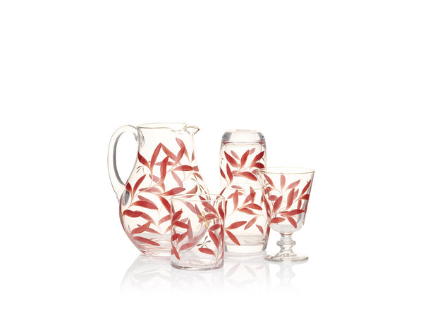 Summerill & Bishop Olive Leaf Burgundy & Gold Dragonfly Bedside Carafe & Tumbler Set