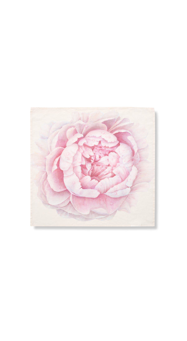 Summerill & Bishop Pink Painted 'Peony' Linen Napkin 50x50cm