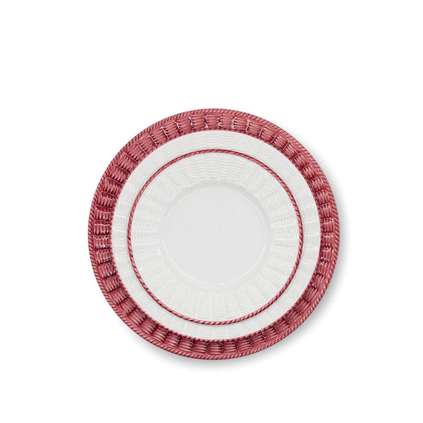 Summerill & Bishop Rattan Effect Hand-Painted Bordeaux Rim Soup Plate 23cm