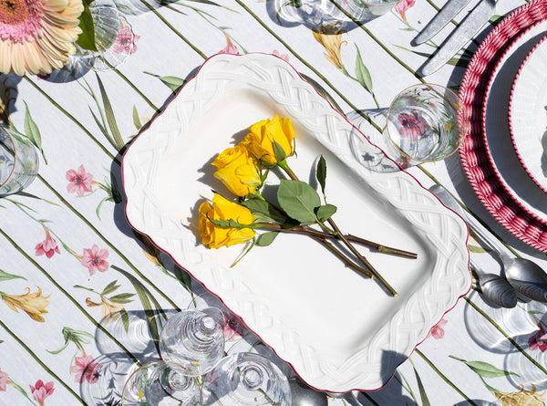 Summerill & Bishop Rattan Effect Hand-Painted Bordeaux Rim Woven Rectangular Tray 40.5 X 26 Cm