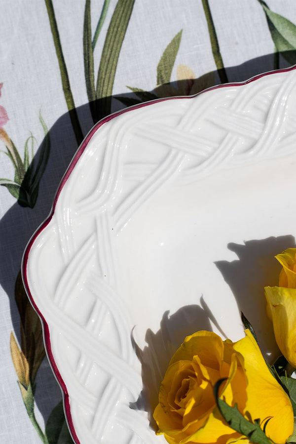 Summerill & Bishop Rattan Effect Hand-Painted Bordeaux Rim Woven Rectangular Tray 40.5 X 26 Cm