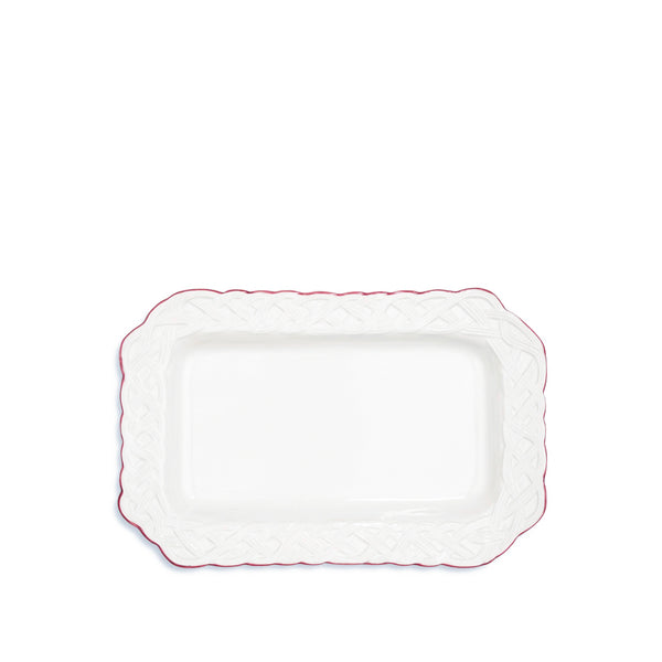 summerill & bishop Rattan Effect Hand-Painted Bordeaux Rim Woven Rectangular Tray 40.5 x 26 cm