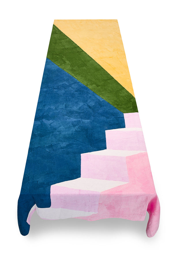 Summerill & Bishop "Rays" Block Colour Linen Tablecloth In Multicolours