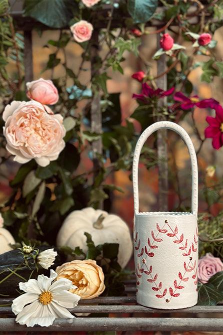 Summerill & Bishop Red Laurel And Gold Dots Diamond Basket 21cm X 9cm