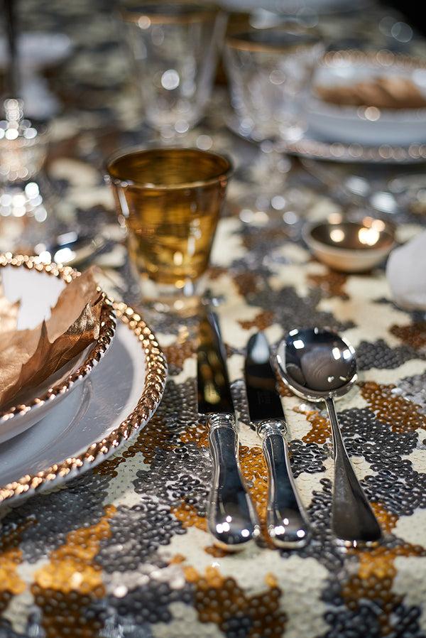 Summerill & Bishop S&B Couture: 'London Plane' Sequin Table Gown In Gold Silver And White