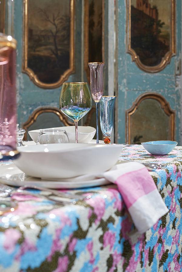 Summerill & Bishop S&B Couture: 'London Plane' Sequin Table Gown In Pink Khaki Blue And White