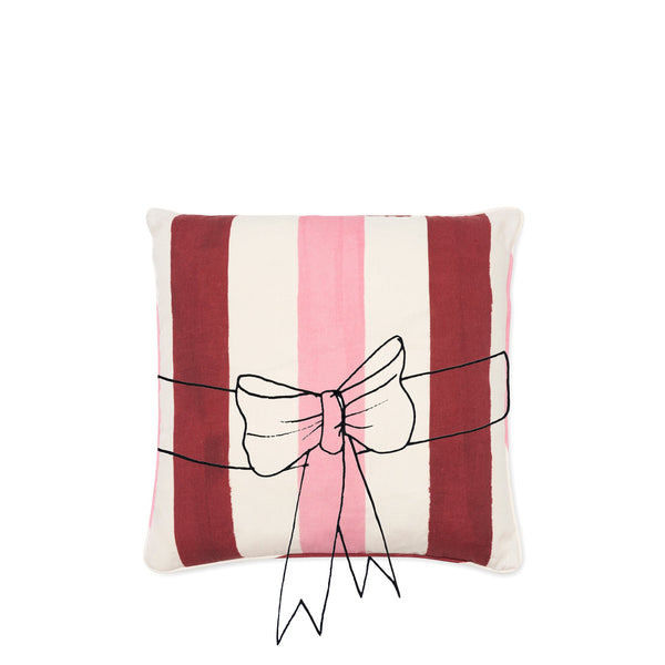 Summerill & Bishop S&B Dual 'Stripe' Raspberry & Rose Pink Linen Cushion 50x50cm