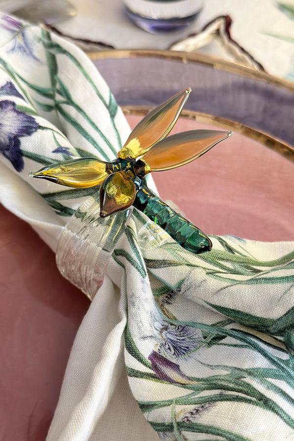 Summerill & Bishop S&B Exclusive Handblown Glass Dragonfly Napkin Ring In Green & Yellow