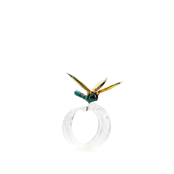 summerill & bishop S&B Exclusive Handblown Glass Dragonfly Napkin Ring in Green & Yellow
