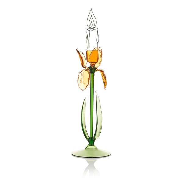 Summerill & Bishop S&B Exclusive Handblown Murano Iris Candlestick In Amber 27cm