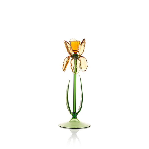 summerill & bishop S&B Exclusive Handblown Murano Iris Candlestick in Amber 27cm