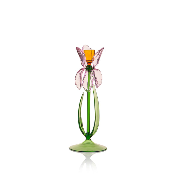 summerill & bishop S&B Exclusive Handblown Murano Iris Candlestick in Pink 27cm