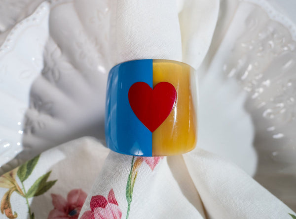 Summerill & Bishop S&B Heart Blue Lacquer & Horn Napkin Ring