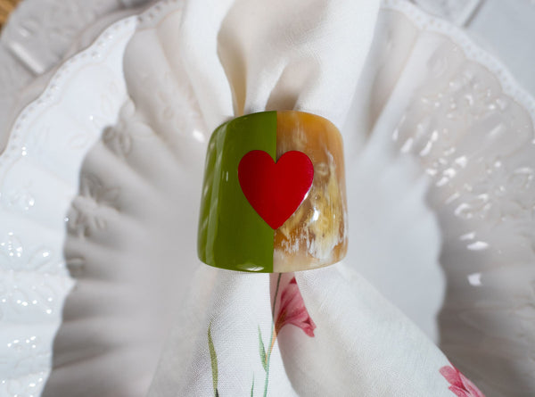 Summerill & Bishop S&B Heart Green Lacquer & Horn Napkin Ring