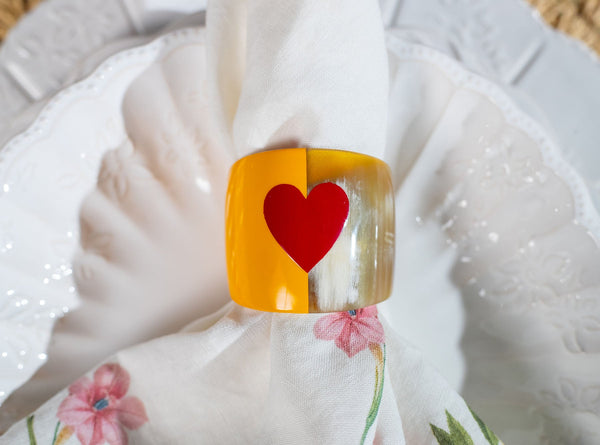Summerill & Bishop S&B Heart Yellow Lacquer & Horn Napkin Ring