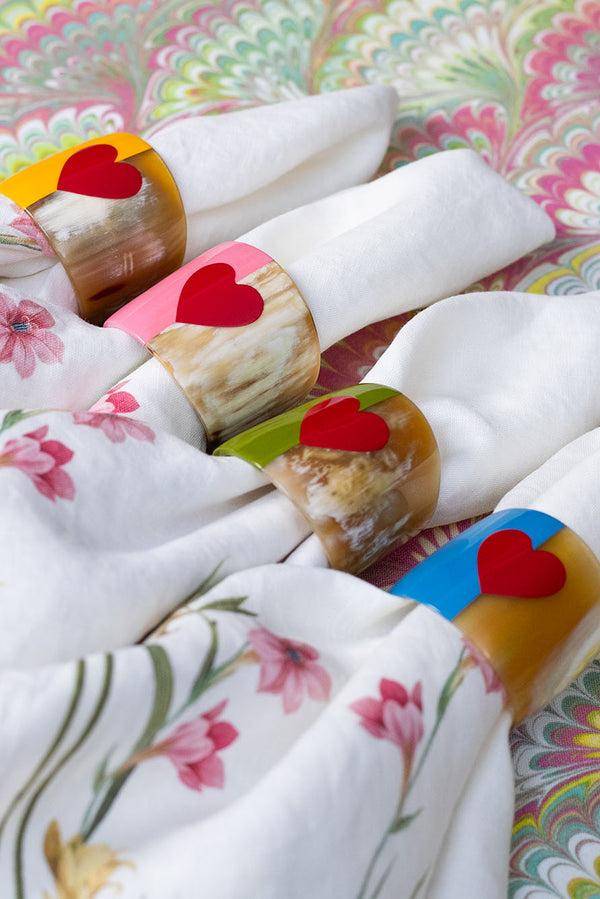 Summerill & Bishop S&B Heart Yellow Lacquer & Horn Napkin Ring