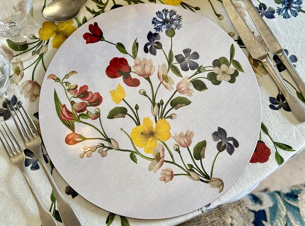 Summerill & Bishop S&B X John Derian 'Botanical Wildflower' Round Cork-Backed Placemat In White 34cm