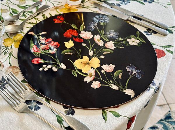 Summerill & Bishop S&B X John Derian 'Botanical Wildflower' Round Cork-Backed Placemat In Black 34cm