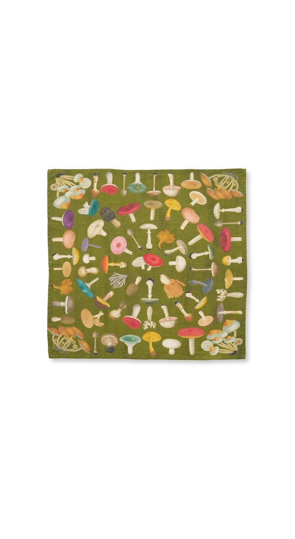 Summerill & Bishop S&B X John Derian Green 'Fungi' Linen Napkin 50x50cm