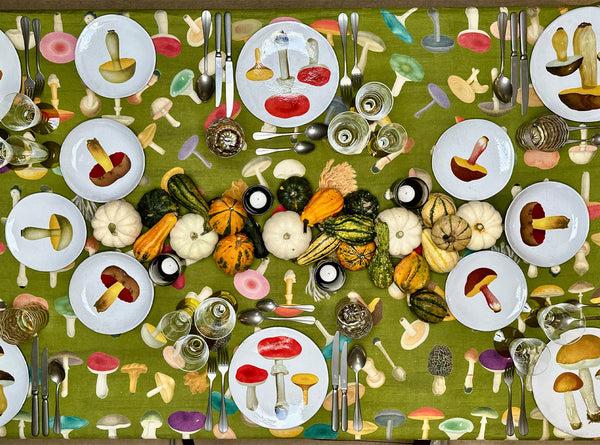 Summerill & Bishop S&B X John Derian Green 'Fungi' Linen Napkin 50x50cm