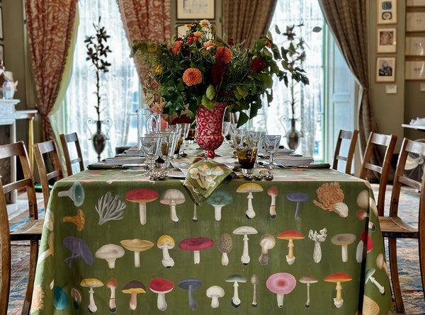 Summerill & Bishop S&B X John Derian Green 'Fungi' Linen Tablecloth