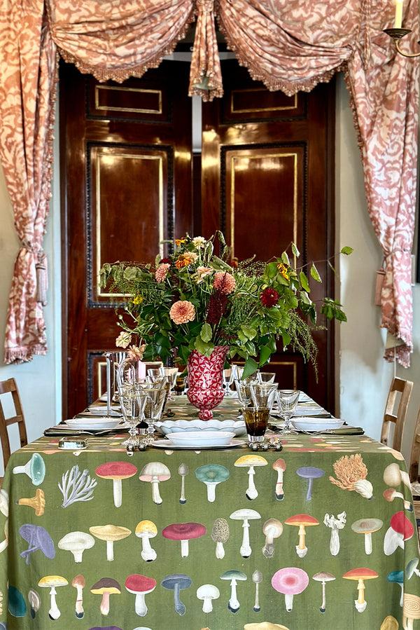 Summerill & Bishop S&B X John Derian Green 'Fungi' Linen Tablecloth
