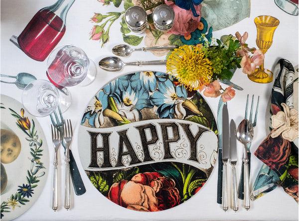 Summerill & Bishop S&B X John Derian 'Happy' Round Cork-Backed Placemat 34cm