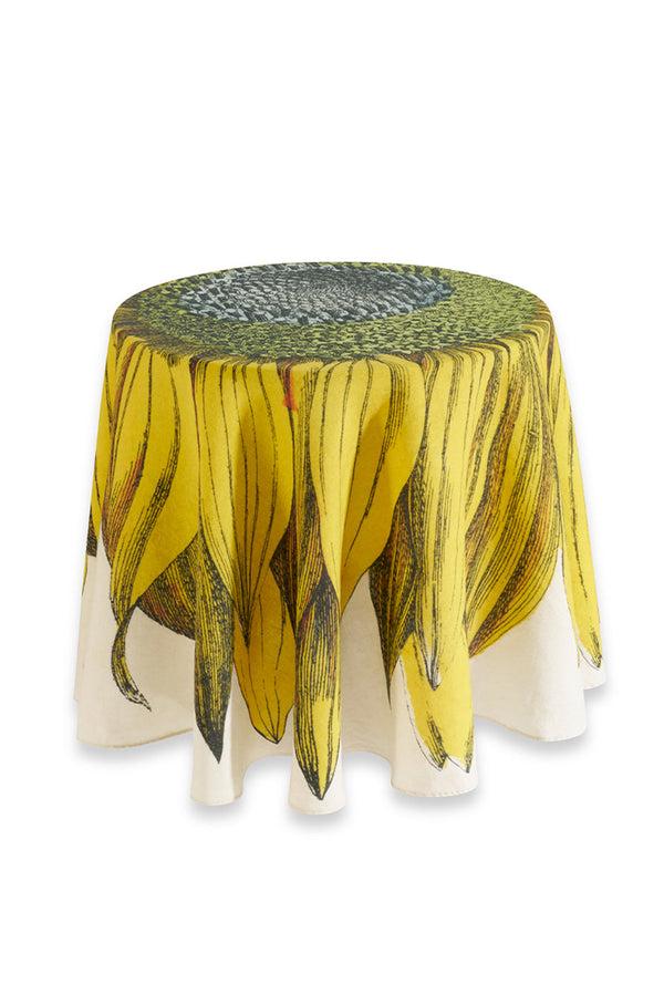 Summerill & Bishop S&B X John Derian 'Sunflower' Round Occasional Linen Tablecloth 165cm