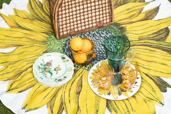 Summerill & Bishop S&B X John Derian 'Sunflower' Round Occasional Linen Tablecloth 165cm